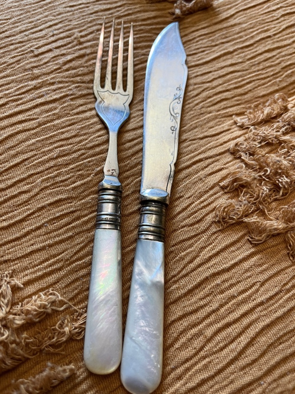 HB&S Mother of Pearl Set Fork & knife Vintage